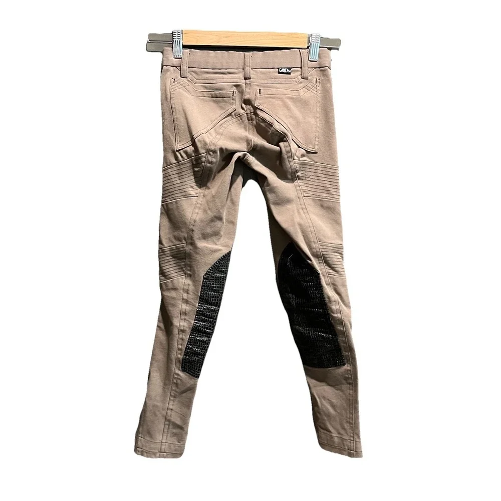 GhoDho Shroom Brown Leather Knee Patch Ankle Zip Women's‎ Breeches Size 24